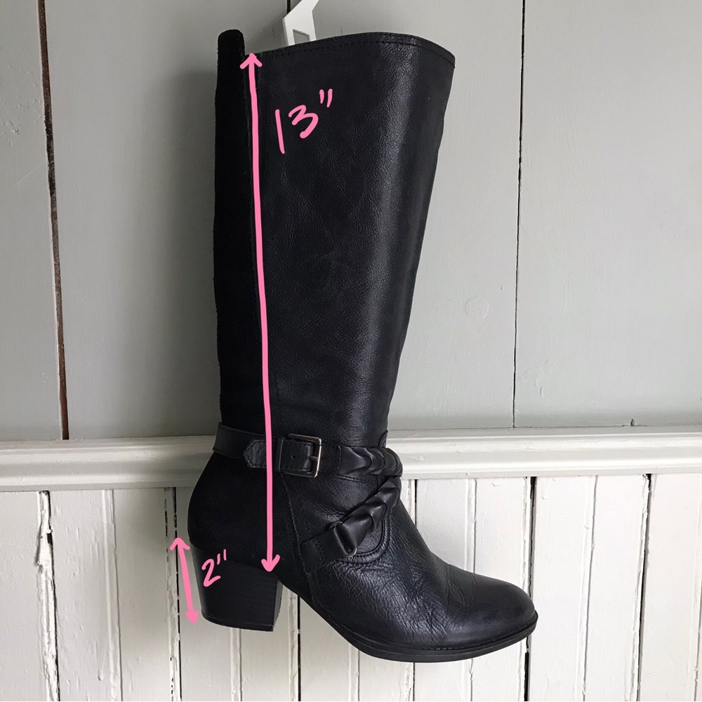 Earth Orchard Black Tumbled Leather Tall Heeled Boots 8